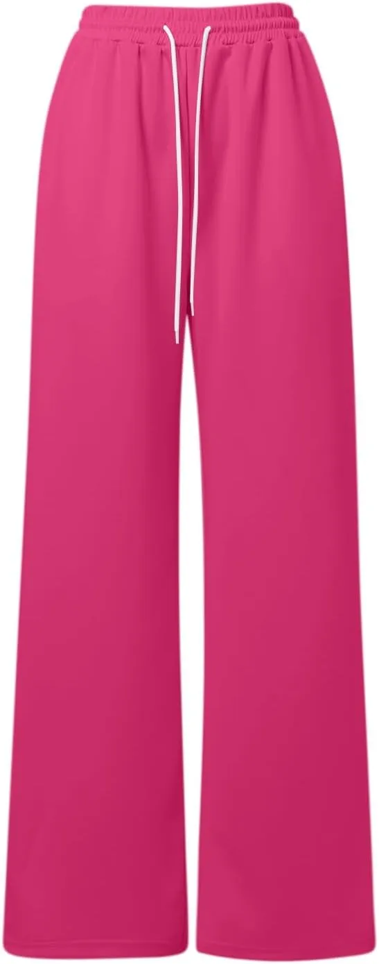 Women's Athletic Wide Leg Sweatpants Baggy Fleece Solid Open Bottom Joggers Running Casual Loose Fit High Waist 2025