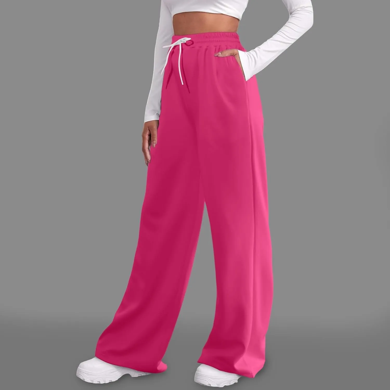 Women's Athletic Wide Leg Sweatpants Baggy Fleece Solid Open Bottom Joggers Running Casual Loose Fit High Waist 2025