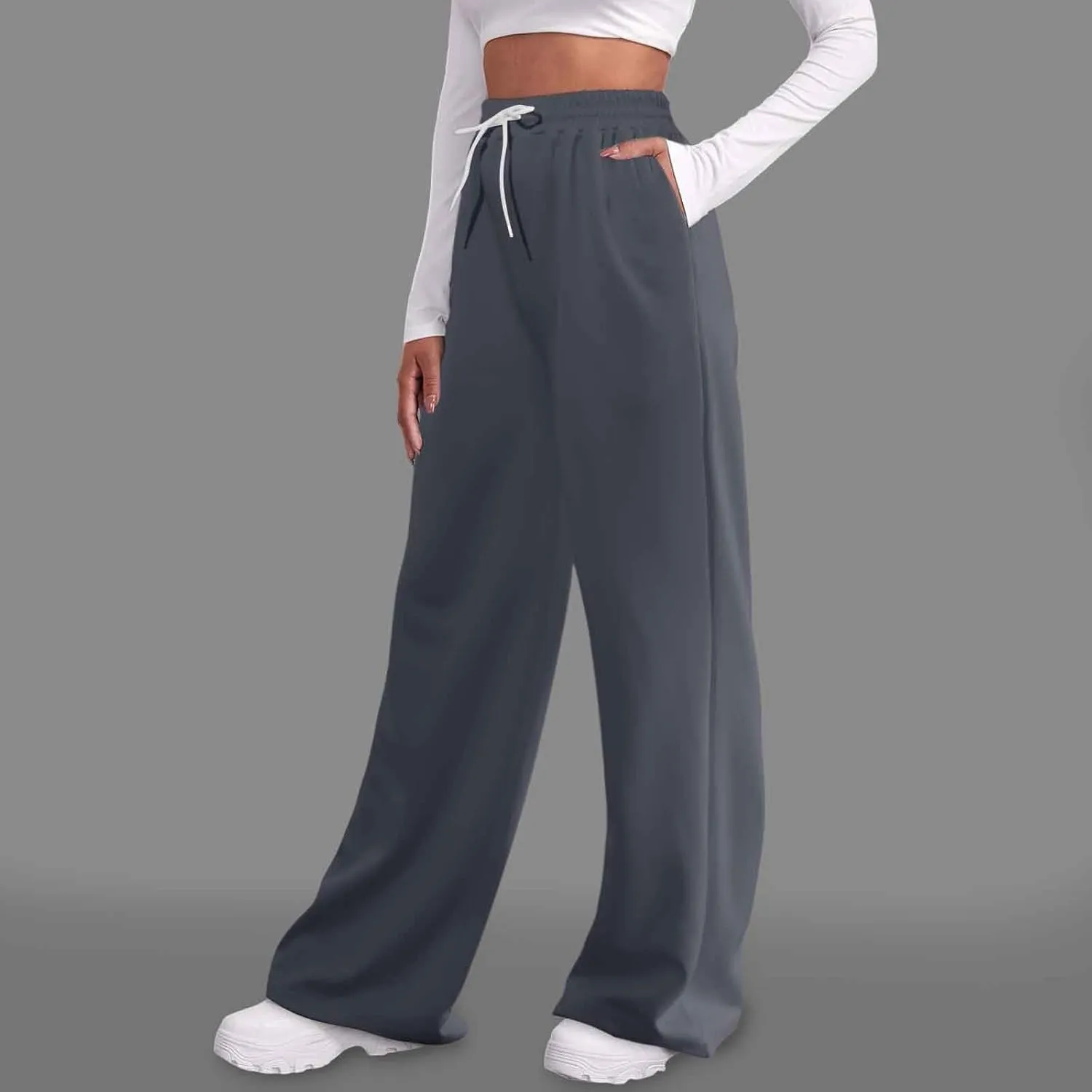 Women's Athletic Wide Leg Sweatpants Baggy Fleece Solid Open Bottom Joggers Running Casual Loose Fit High Waist 2025