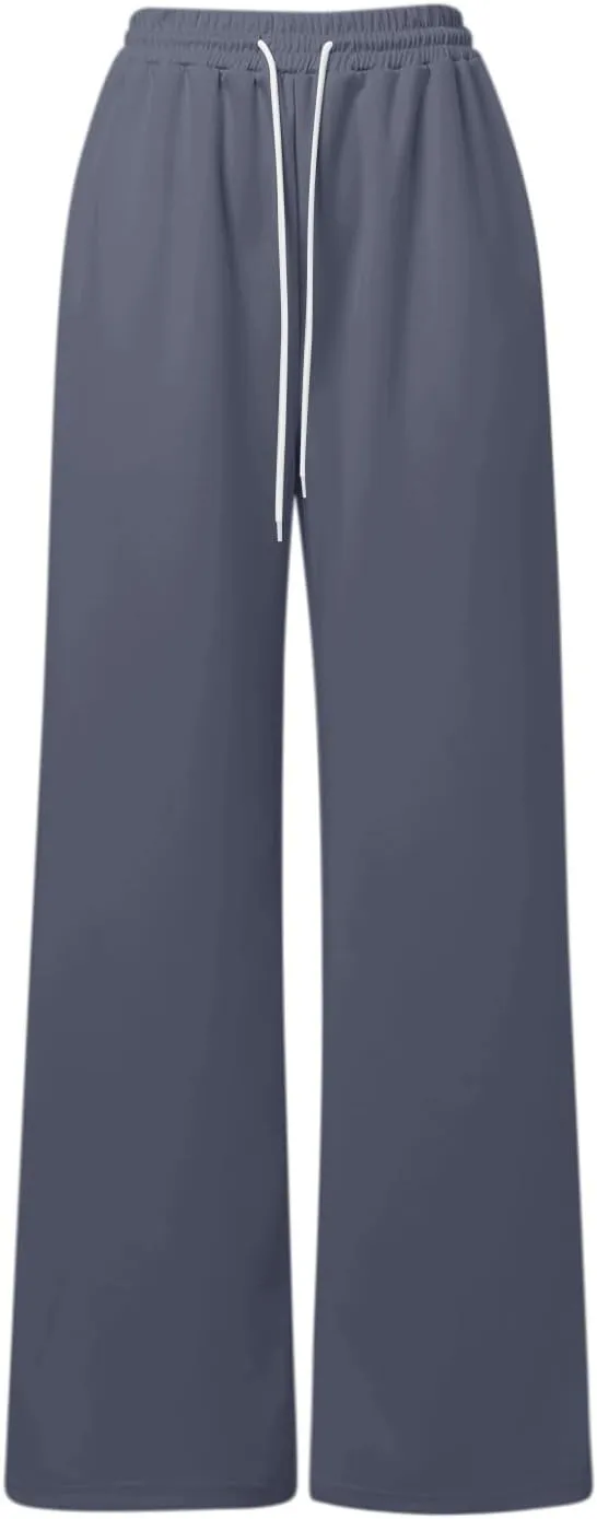 Women's Athletic Wide Leg Sweatpants Baggy Fleece Solid Open Bottom Joggers Running Casual Loose Fit High Waist 2025