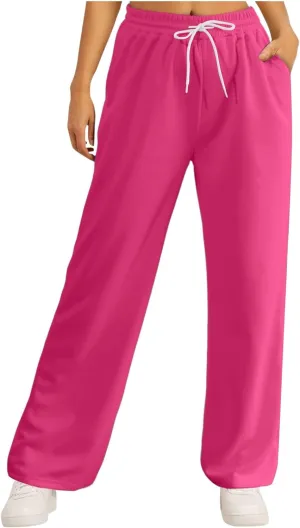 Women's Athletic Wide Leg Sweatpants Baggy Fleece Solid Open Bottom Joggers Running Casual Loose Fit High Waist 2025