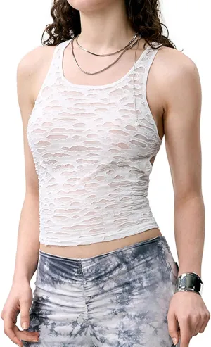 Women's Black Lace Crop Tank Top Sexy Racerback Sleeveless Shirt for Casual Streetwear and Party Outfits