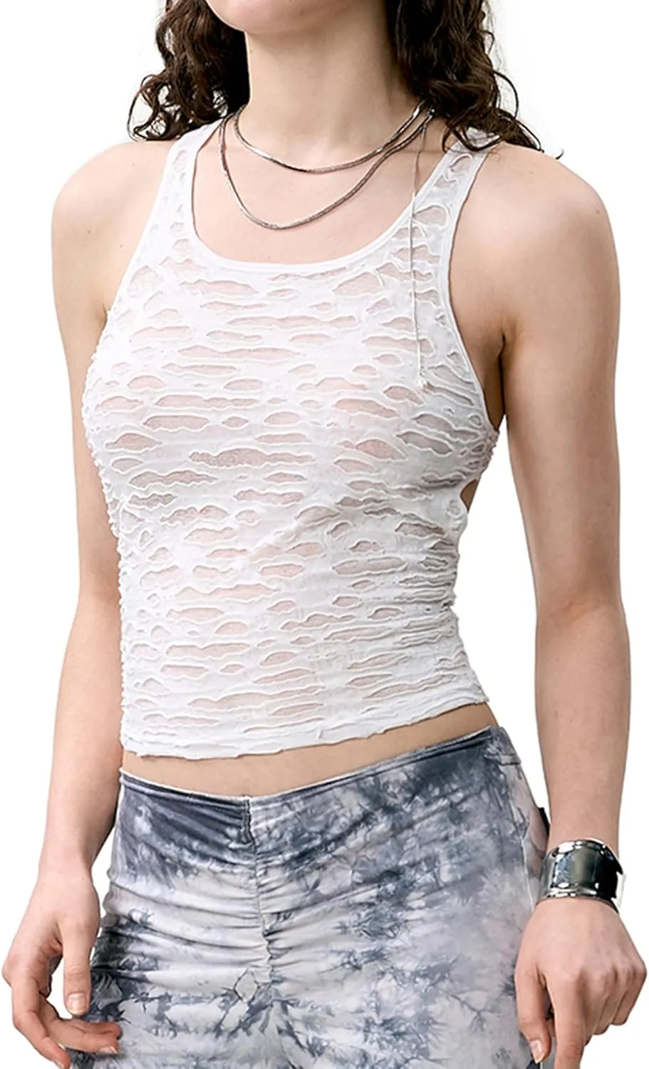 Women's Black Lace Crop Tank Top Sexy Racerback Sleeveless Shirt for Casual Streetwear and Party Outfits