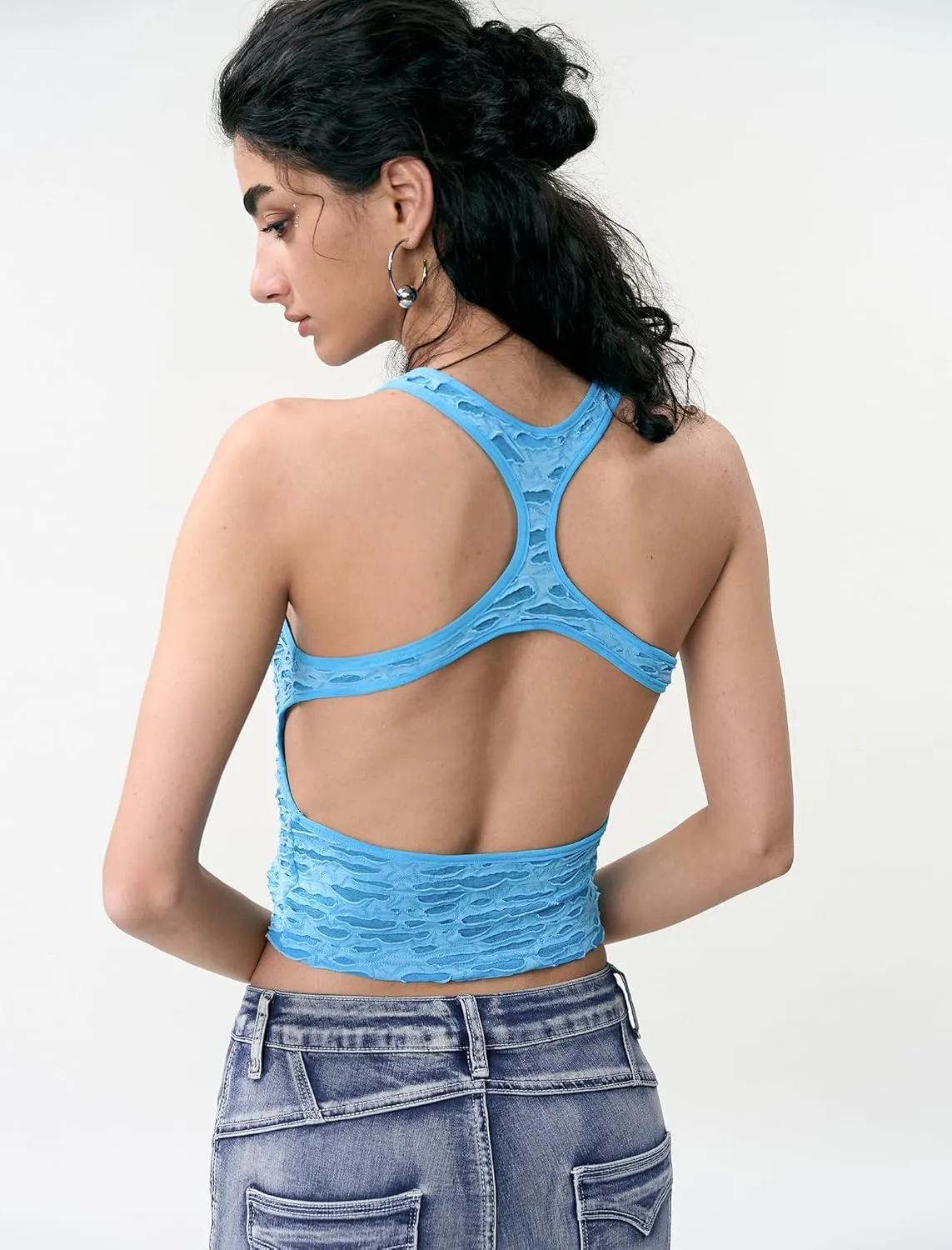 Women's Black Lace Crop Tank Top Sexy Racerback Sleeveless Shirt for Casual Streetwear and Party Outfits