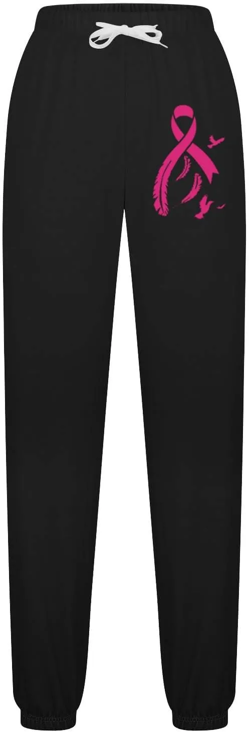 Womens Breast Cancer Awareness Sweatpants Pink Ribbon Print High Wasited Trousers Baggy Workout Active Jogger Pants