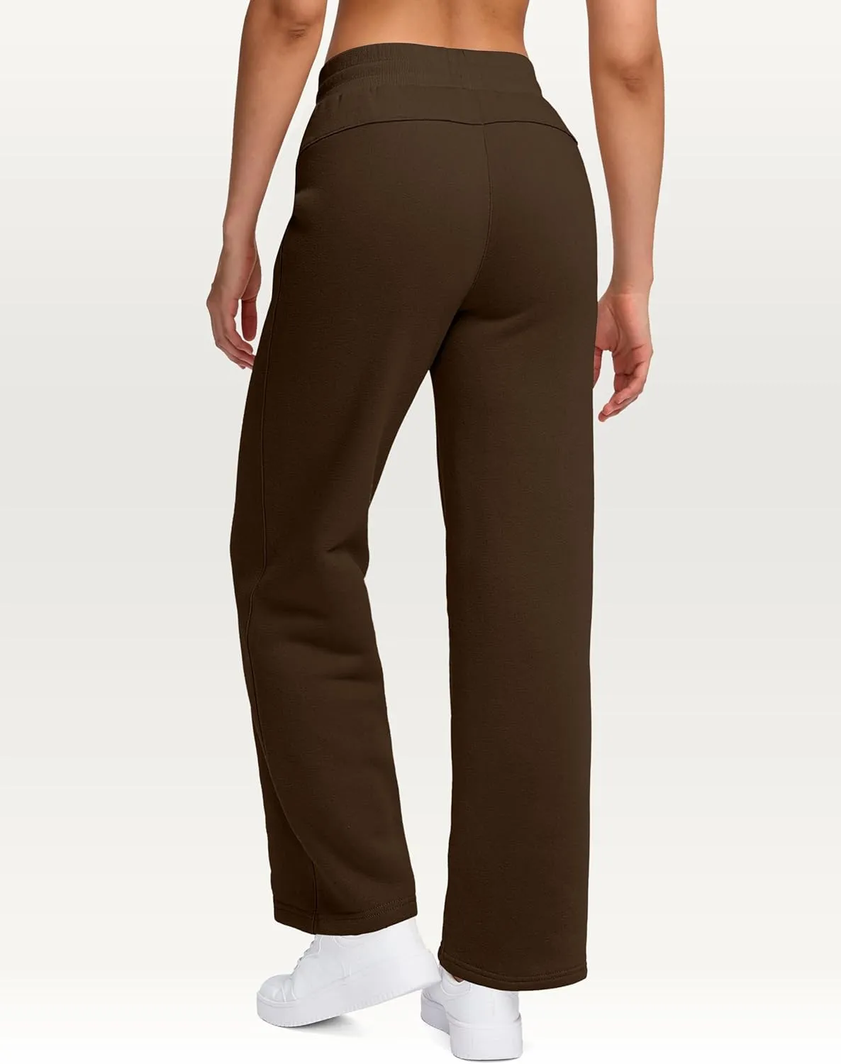 Women's Cotton Fleece Lined Straight leg Sweatpants with 3 Pocket 29" High Waisted Warm Sweatpants for Women