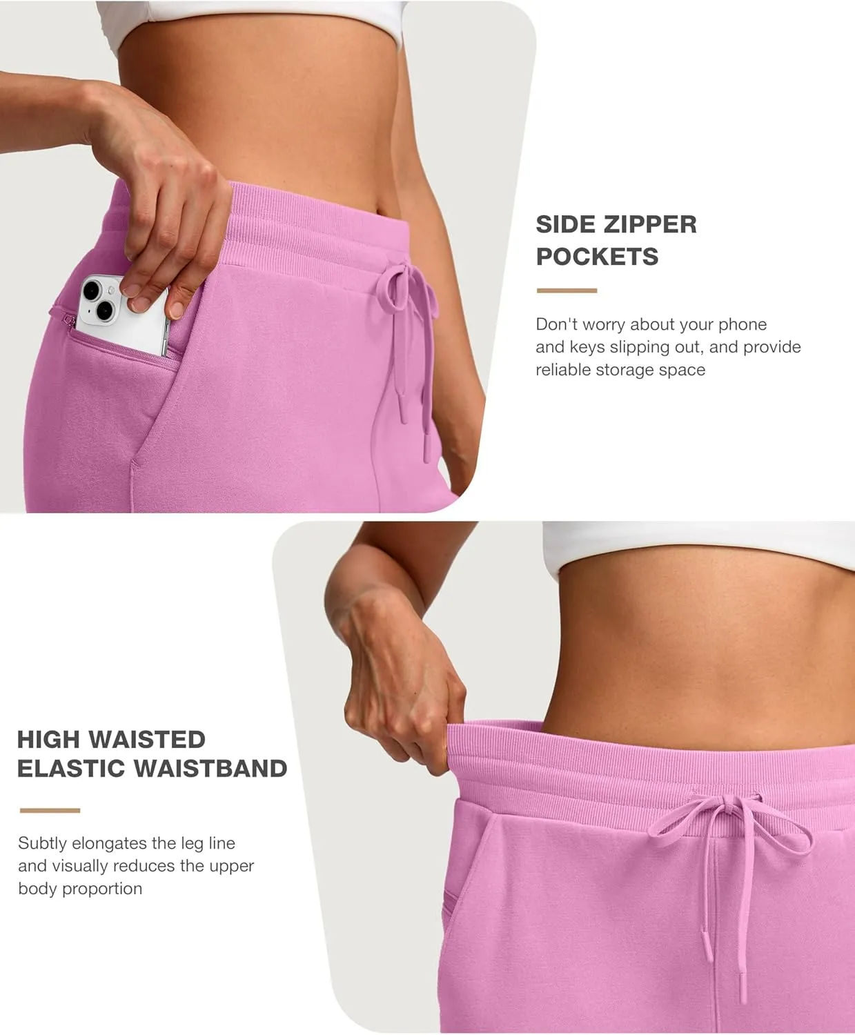 Women's Cotton Fleece Lined Straight leg Sweatpants with 3 Pocket 29" High Waisted Warm Sweatpants for Women