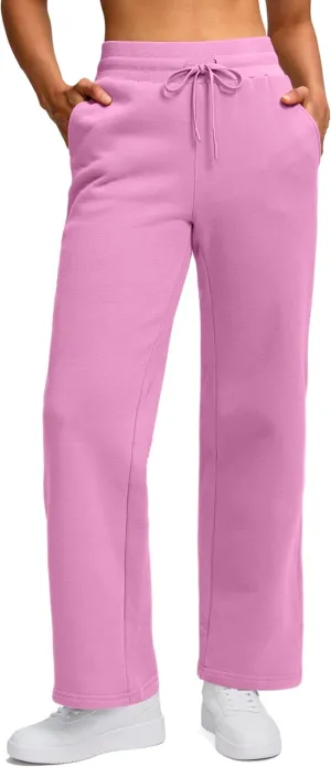 Women's Cotton Fleece Lined Straight leg Sweatpants with 3 Pocket 29" High Waisted Warm Sweatpants for Women