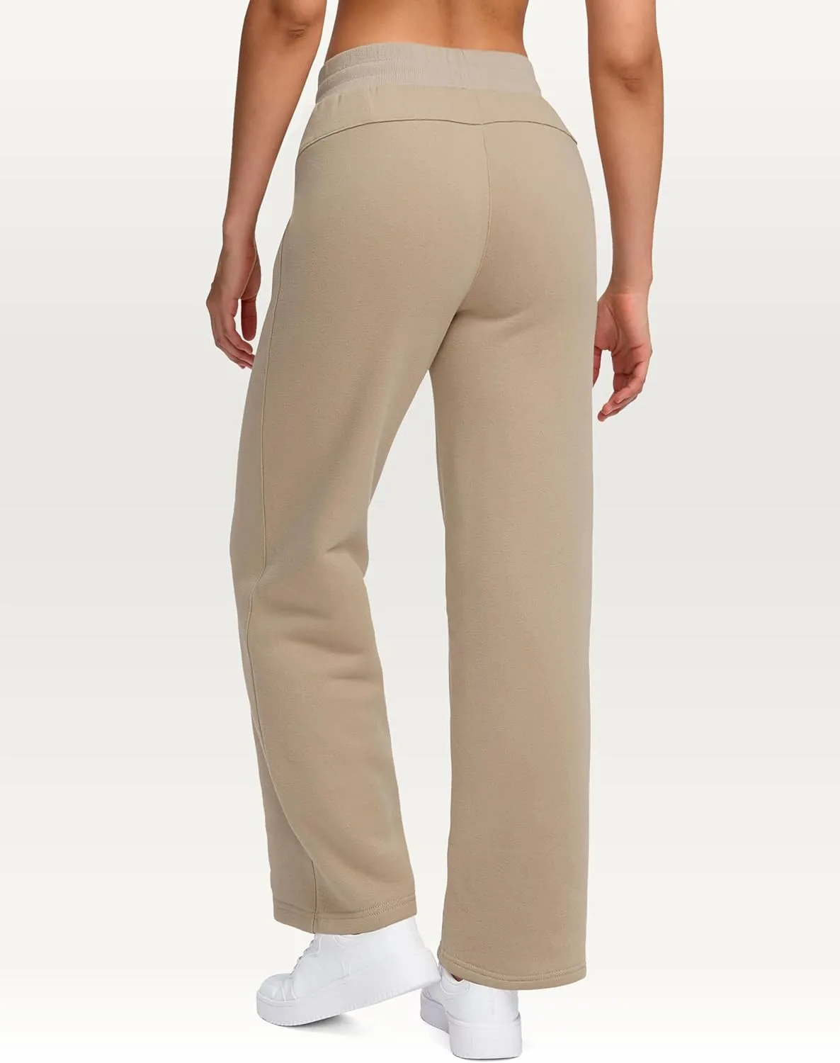 Women's Cotton Fleece Lined Straight leg Sweatpants with 3 Pocket 29" High Waisted Warm Sweatpants for Women