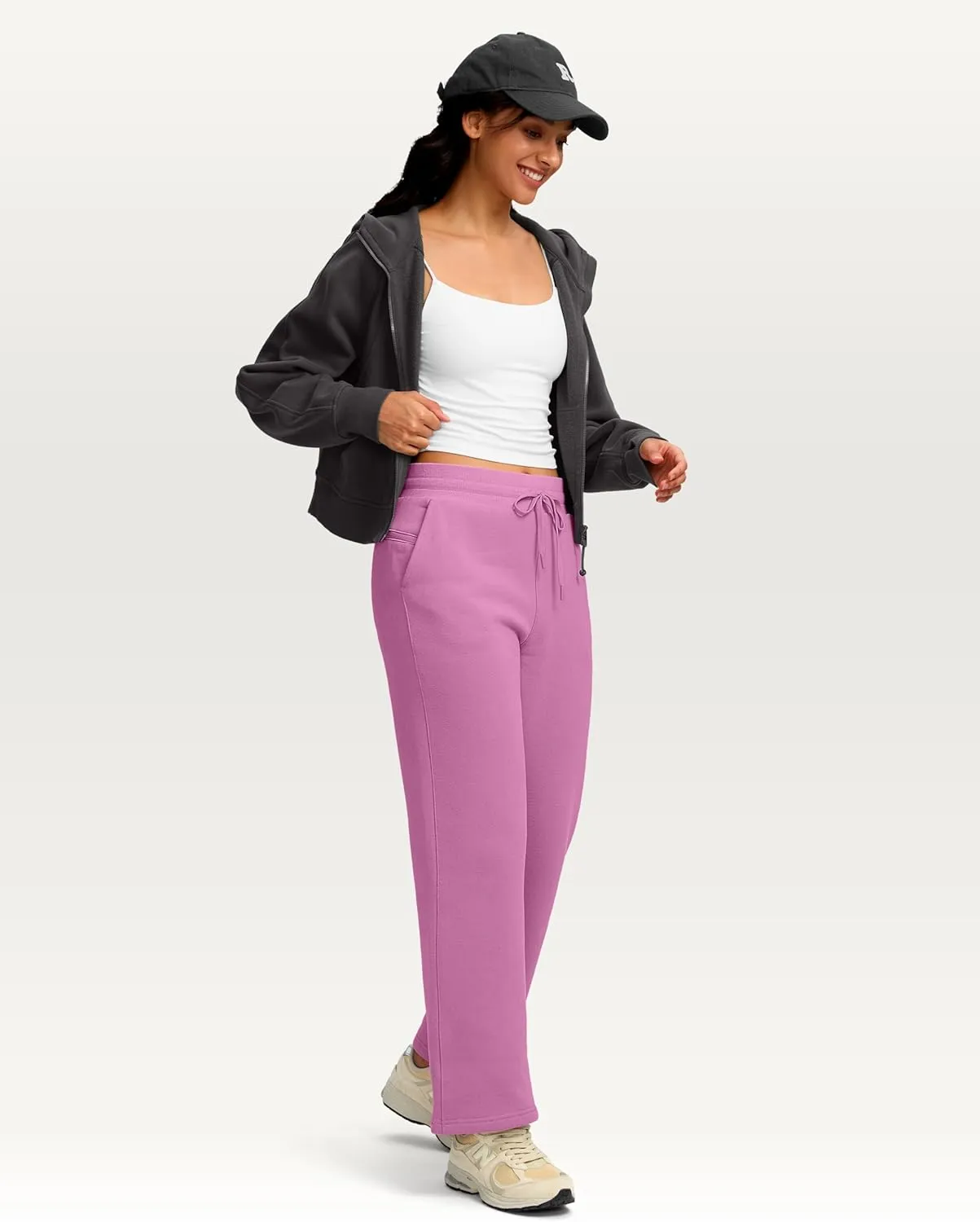 Women's Cotton Fleece Lined Straight leg Sweatpants with 3 Pocket 29" High Waisted Warm Sweatpants for Women