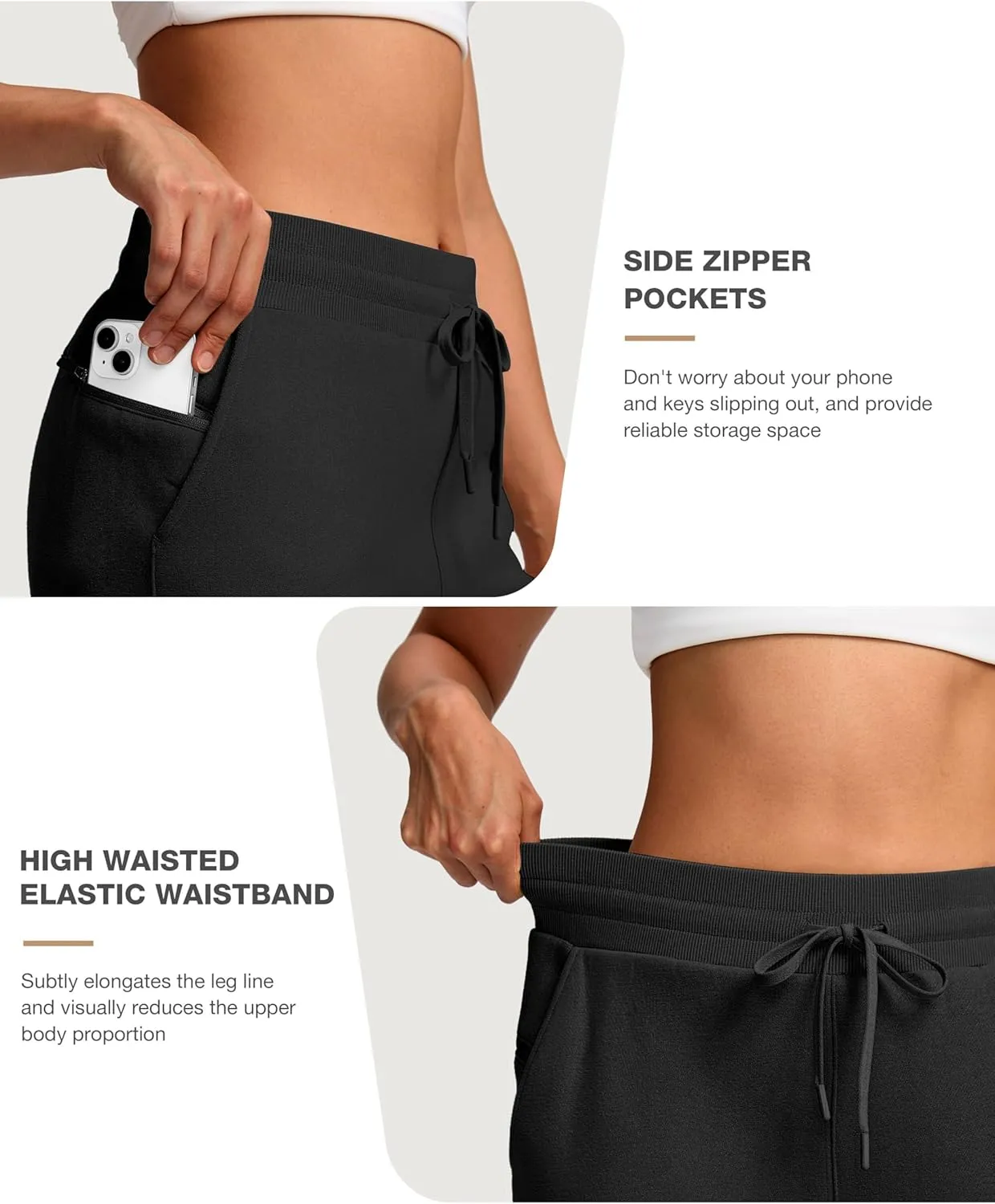 Women's Cotton Fleece Lined Straight leg Sweatpants with 3 Pocket 29" High Waisted Warm Sweatpants for Women