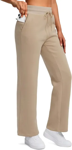 Women's Cotton Fleece Lined Straight leg Sweatpants with 3 Pocket 29" High Waisted Warm Sweatpants for Women