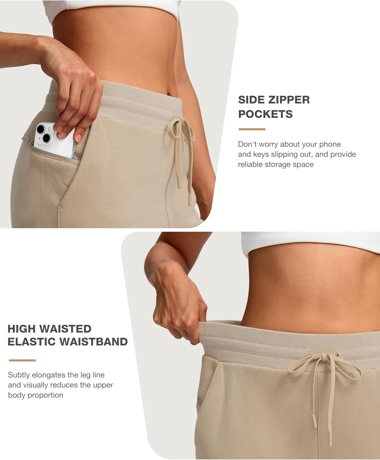 Women's Cotton Fleece Lined Straight leg Sweatpants with 3 Pocket 29" High Waisted Warm Sweatpants for Women