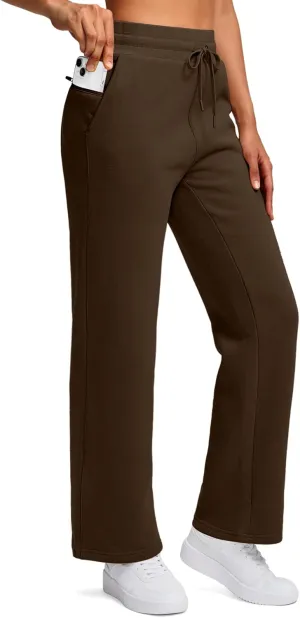 Women's Cotton Fleece Lined Straight leg Sweatpants with 3 Pocket 29" High Waisted Warm Sweatpants for Women