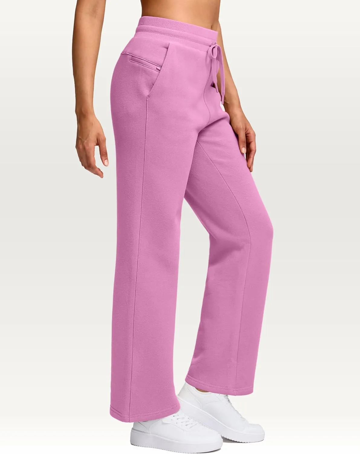 Women's Cotton Fleece Lined Straight leg Sweatpants with 3 Pocket 29" High Waisted Warm Sweatpants for Women