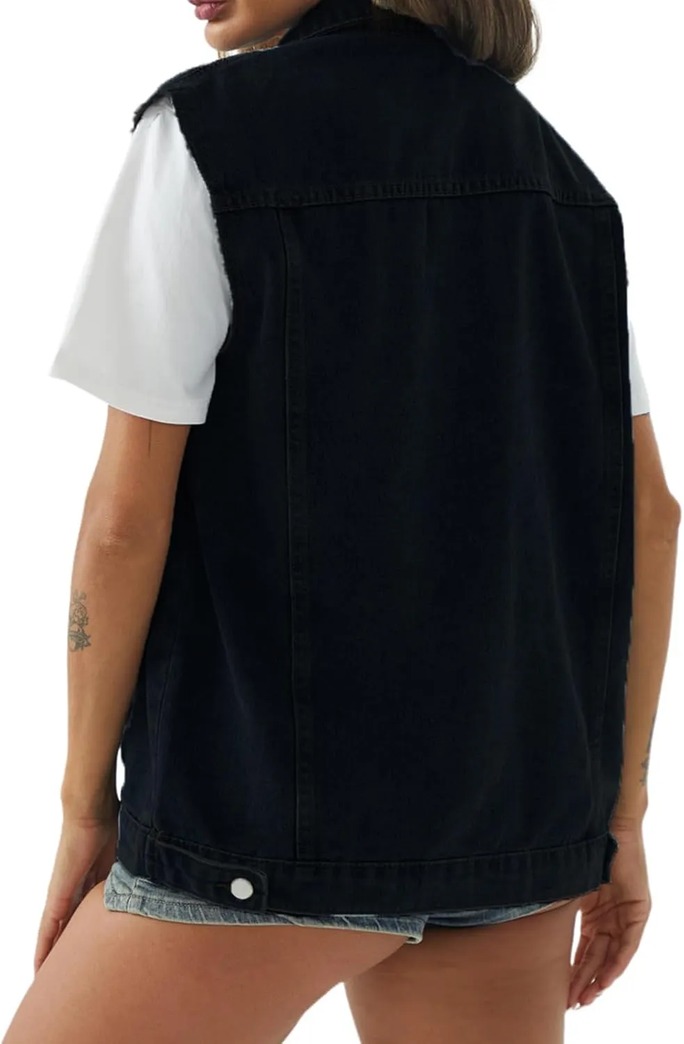 Women's Denim Vest Casual Button Down Sleeveless Jean Jacket