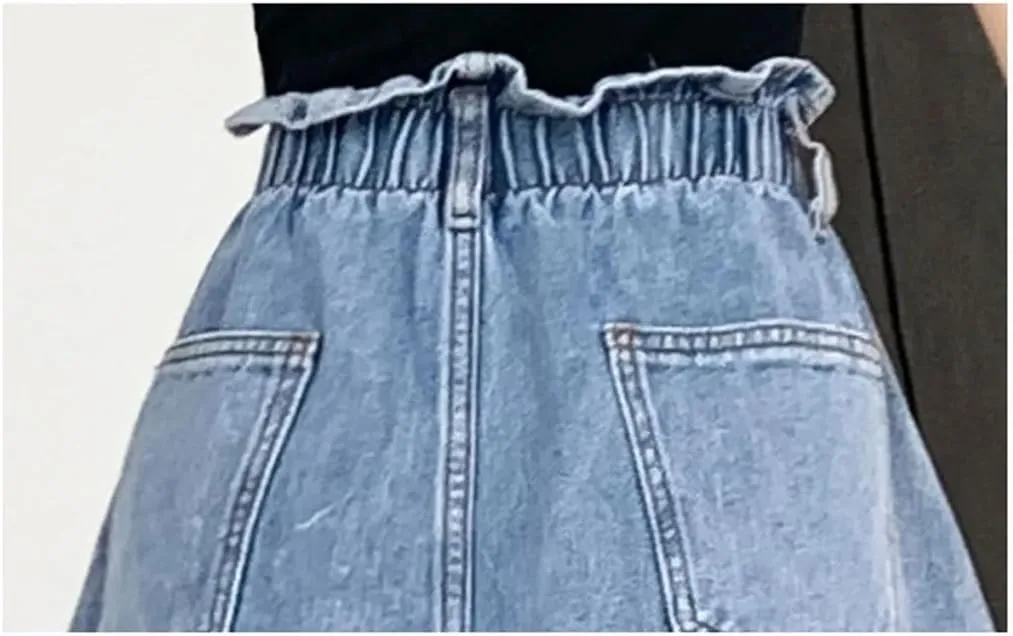 Women's Elastic High-Waisted Denim Shorts Loose Pants Skirt Casual A-Line Wide Leg Trouse