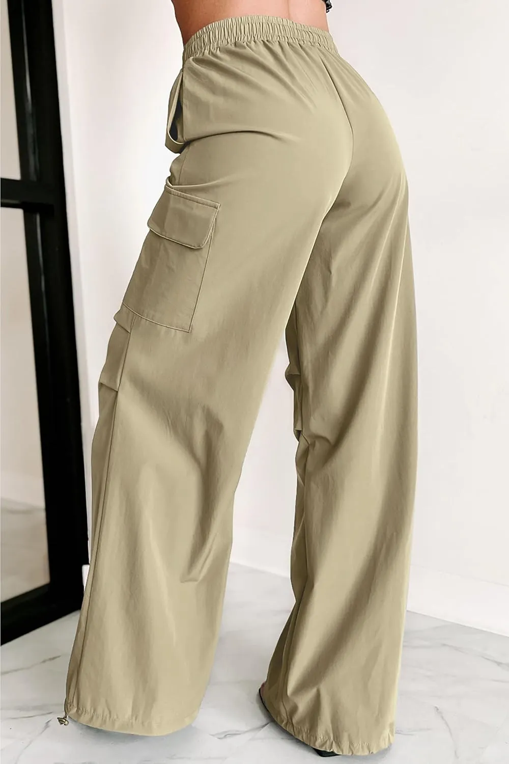 Women's Fashion Parachute Pants Y2K Baggy High Waisted Wide Leg Drawstring Cargo Pants with Pockets 2024