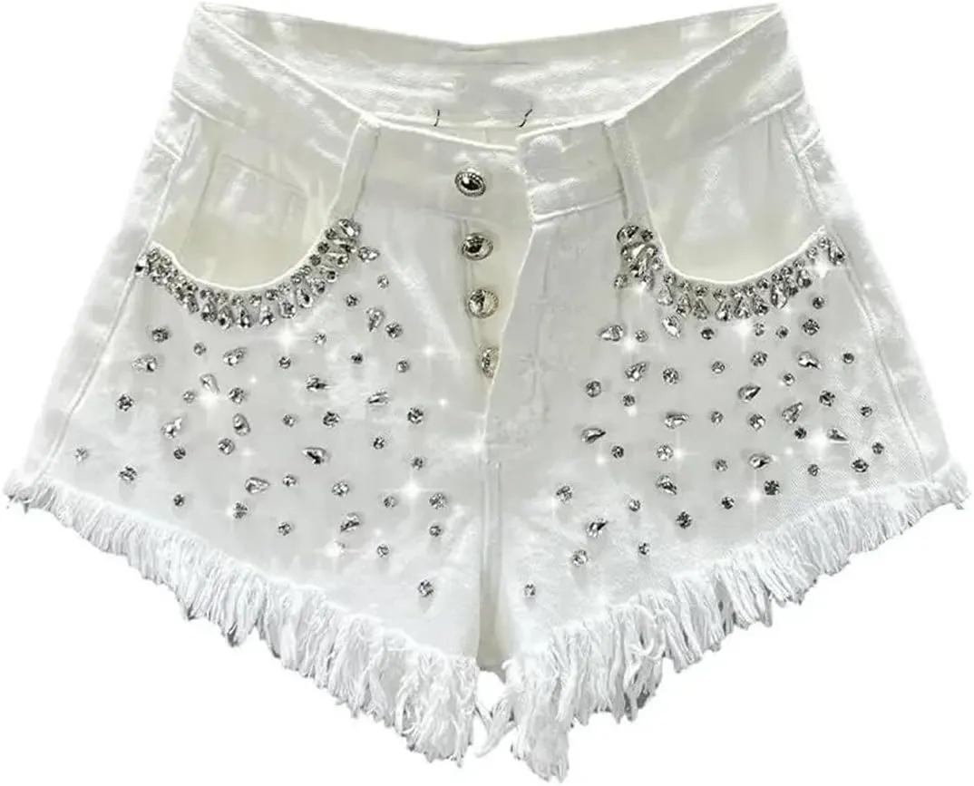 Women's Fashion Summer High Waist Loose Denim Shorts Slimming Raw Hem Wide Legs Short Hot Pants