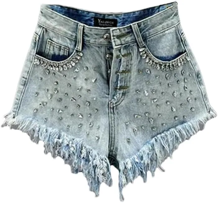 Women's Fashion Summer High Waist Loose Denim Shorts Slimming Raw Hem Wide Legs Short Hot Pants