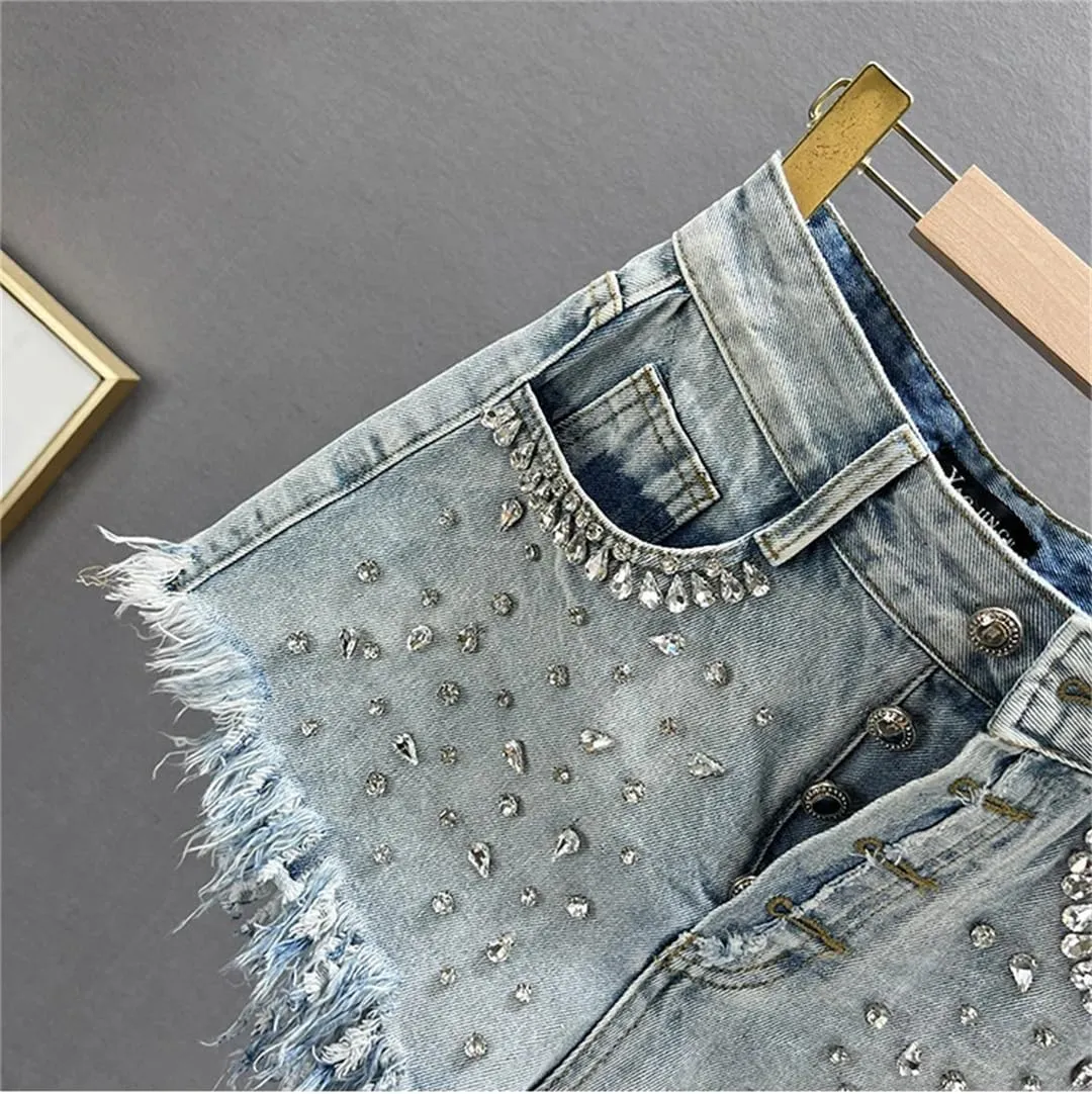 Women's Fashion Summer High Waist Loose Denim Shorts Slimming Raw Hem Wide Legs Short Hot Pants