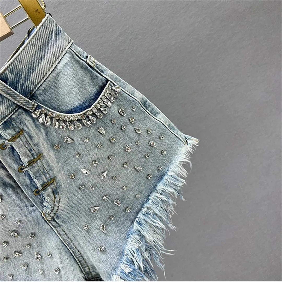 Women's Fashion Summer High Waist Loose Denim Shorts Slimming Raw Hem Wide Legs Short Hot Pants