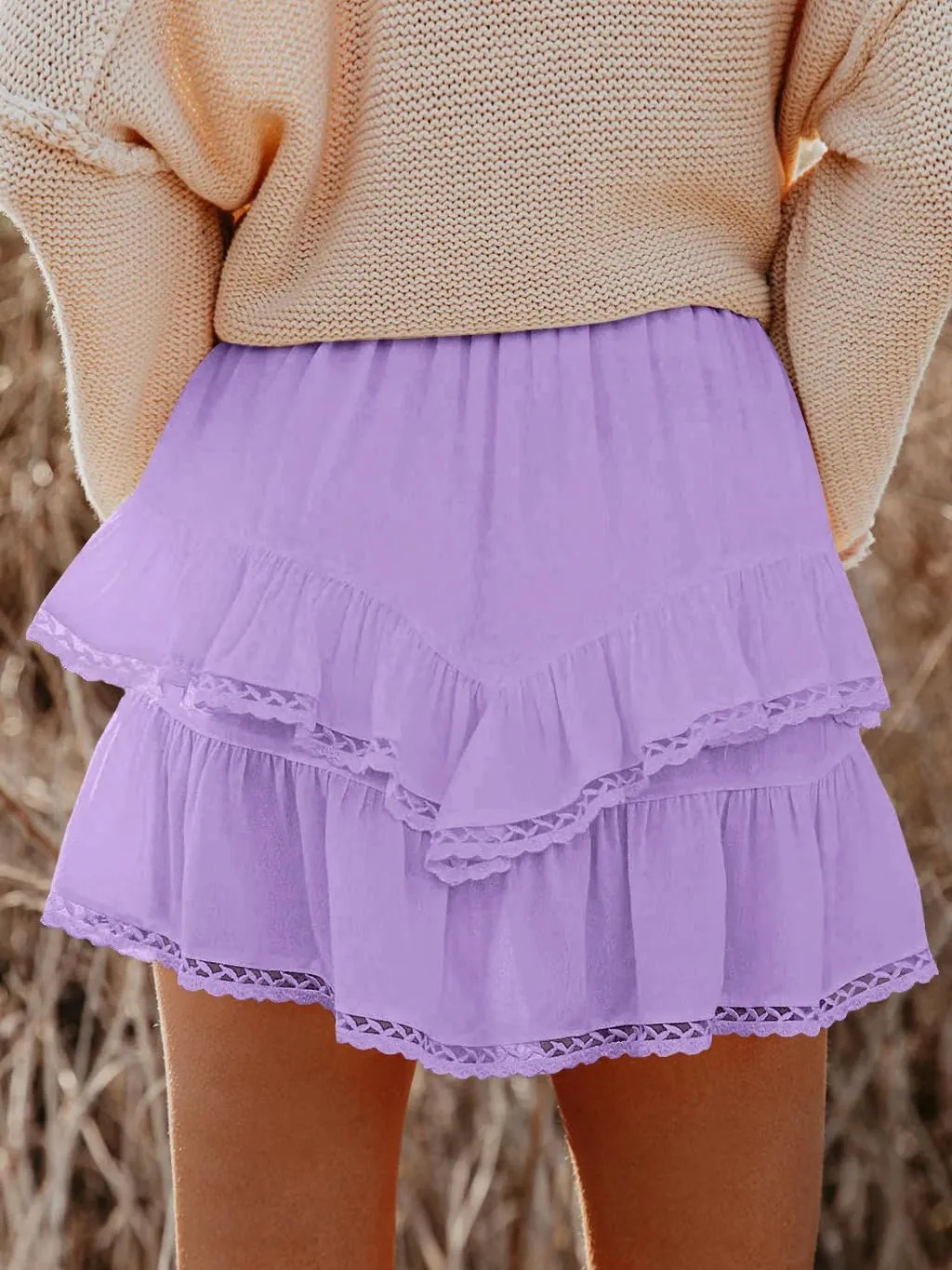 Womens Flowy Skorts Summer Casual Boho Ruffle Tiered Short Skirt High Waist Mini Skirts Teen Girls Crochet Shorts