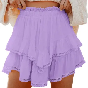 Womens Flowy Skorts Summer Casual Boho Ruffle Tiered Short Skirt High Waist Mini Skirts Teen Girls Crochet Shorts