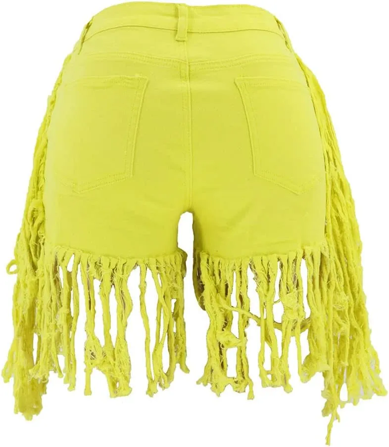 Women's Frayed Raw Hem Jean Shorts Washed Distressed Hot Pant Jeans Ripped Tassel Short Denim Pants Plus Size