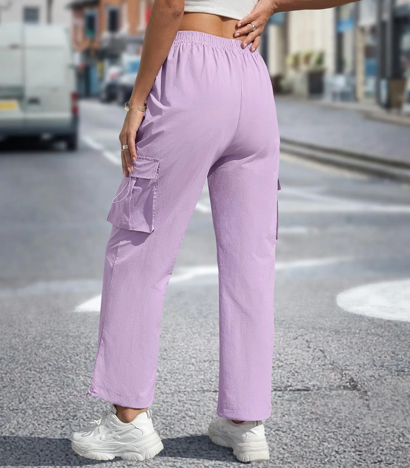 Women's High Waisted Cargo Pants Baggy Trendy Hiking Parachute Pants with Pockets Y2K Cargo Trousers Drawstring Ankles