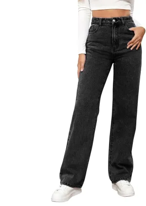 Women's High Waisted Straight Leg Jeans Pants Trendy with Pockets Skinny Stretch Ripped Jeans Destroyed Denim Pants