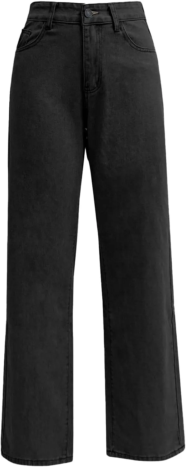 Women's High Waisted Straight Leg Jeans Pants Trendy with Pockets Skinny Stretch Ripped Jeans Destroyed Denim Pants