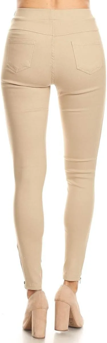 Women's High Waisted Stretch Jeggings - Jean Style Ankle Zipper Tummy Control Pull On Skinny Pants