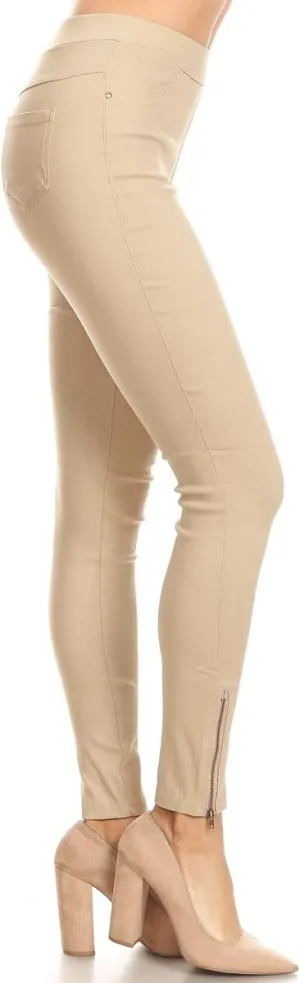 Women's High Waisted Stretch Jeggings - Jean Style Ankle Zipper Tummy Control Pull On Skinny Pants