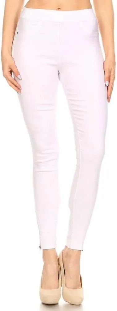 Women's High Waisted Stretch Jeggings - Jean Style Ankle Zipper Tummy Control Pull On Skinny Pants