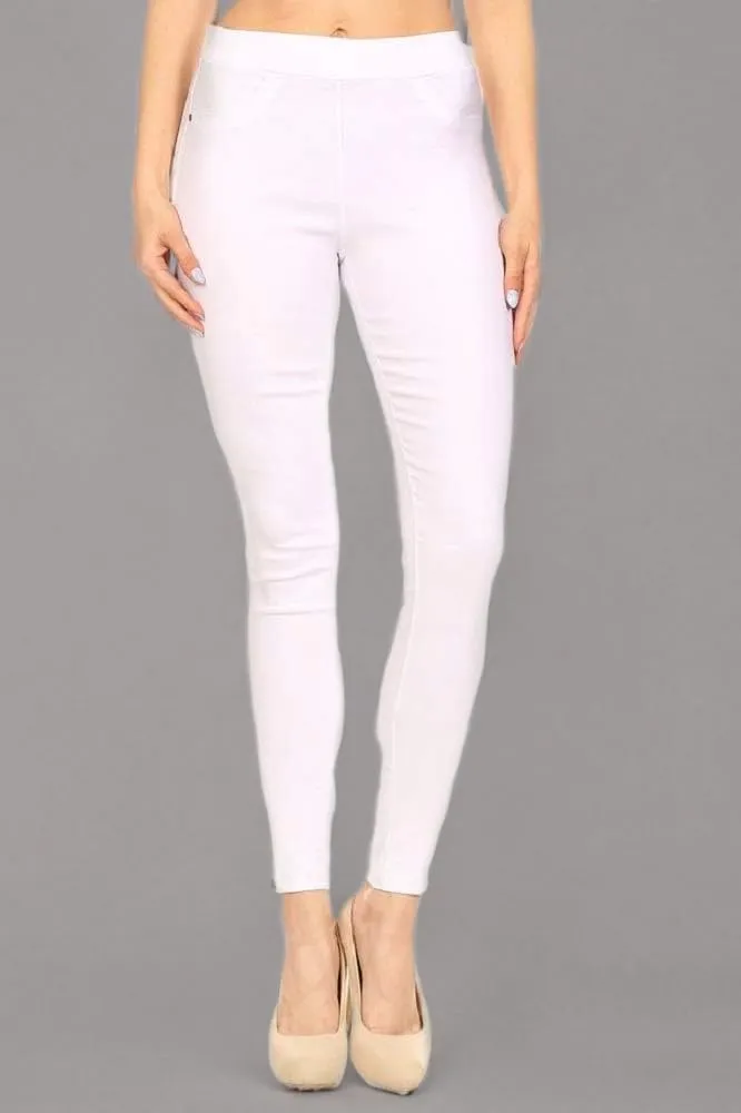 Women's High Waisted Stretch Jeggings - Jean Style Ankle Zipper Tummy Control Pull On Skinny Pants