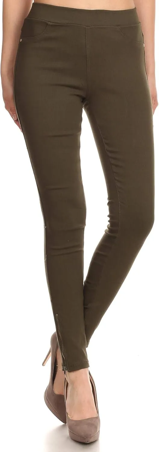 Women's High Waisted Stretch Jeggings - Jean Style Ankle Zipper Tummy Control Pull On Skinny Pants