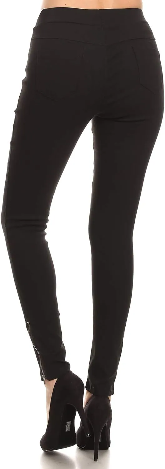 Women's High Waisted Stretch Jeggings - Jean Style Ankle Zipper Tummy Control Pull On Skinny Pants