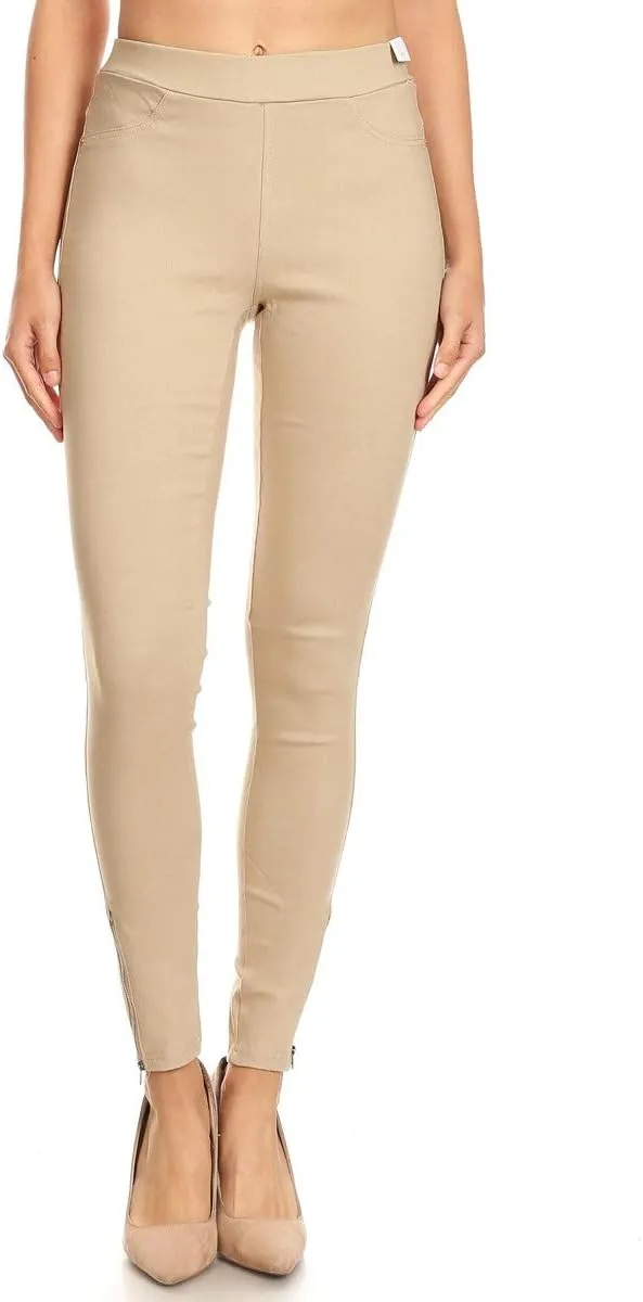 Women's High Waisted Stretch Jeggings - Jean Style Ankle Zipper Tummy Control Pull On Skinny Pants