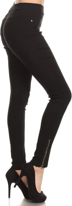 Women's High Waisted Stretch Jeggings - Jean Style Ankle Zipper Tummy Control Pull On Skinny Pants