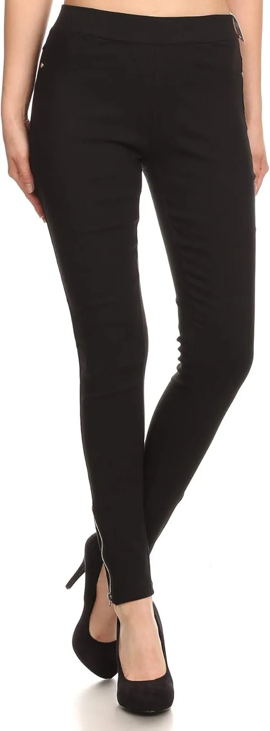 Women's High Waisted Stretch Jeggings - Jean Style Ankle Zipper Tummy Control Pull On Skinny Pants