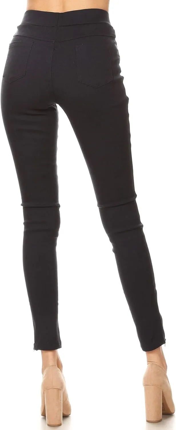 Women's High Waisted Stretch Jeggings - Jean Style Ankle Zipper Tummy Control Pull On Skinny Pants