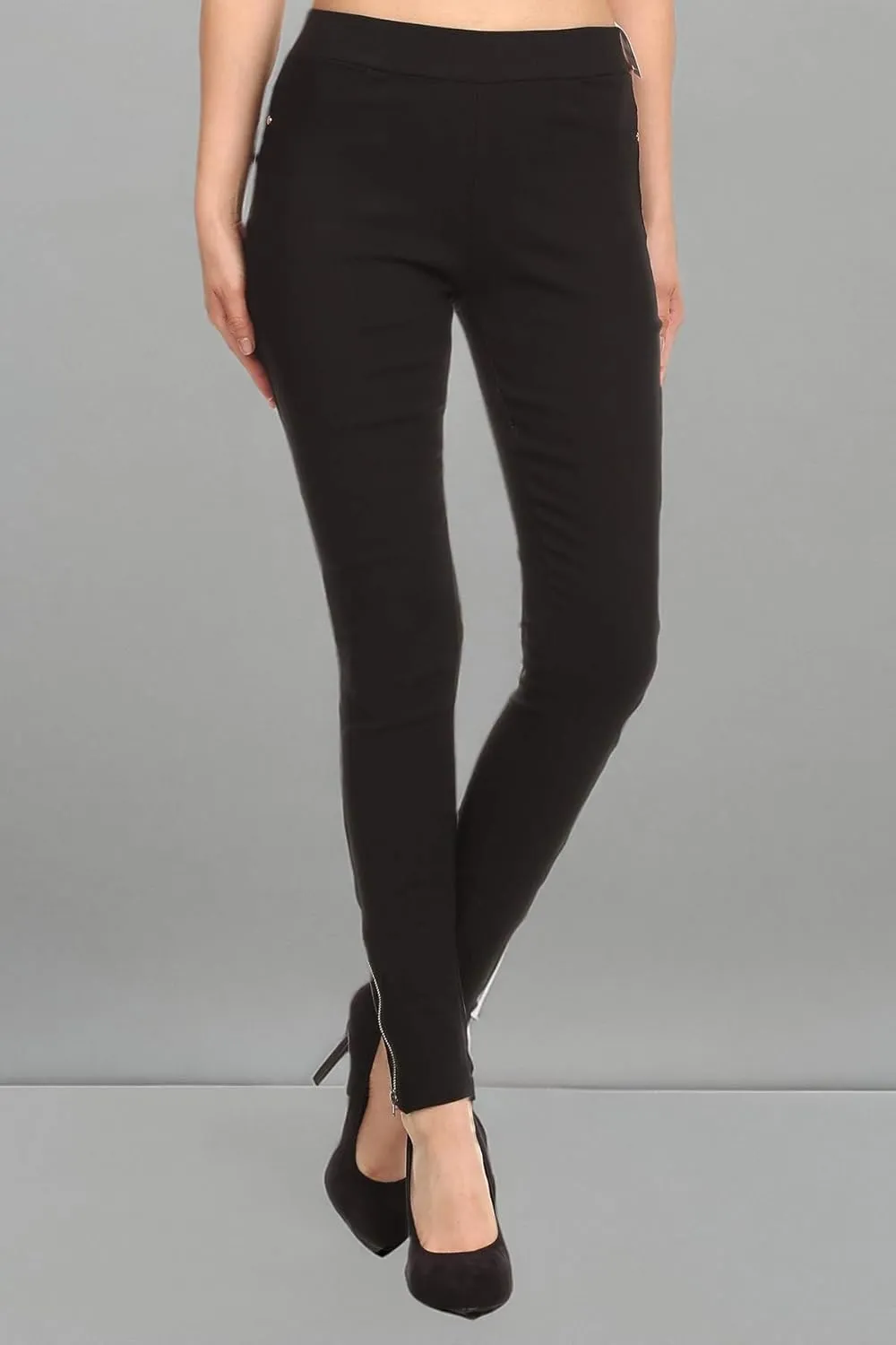 Women's High Waisted Stretch Jeggings - Jean Style Ankle Zipper Tummy Control Pull On Skinny Pants