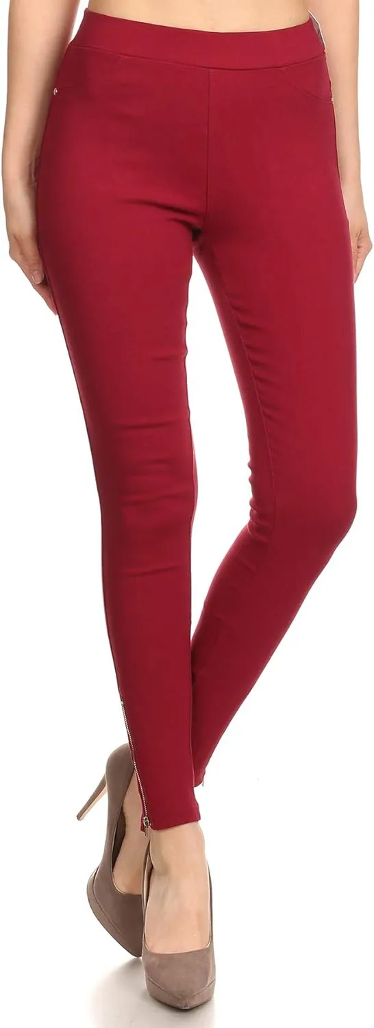 Women's High Waisted Stretch Jeggings - Jean Style Ankle Zipper Tummy Control Pull On Skinny Pants