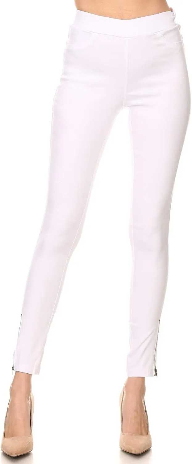 Women's High Waisted Stretch Jeggings - Jean Style Ankle Zipper Tummy Control Pull On Skinny Pants