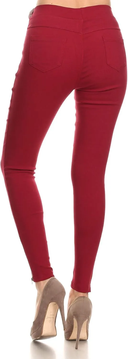 Women's High Waisted Stretch Jeggings - Jean Style Ankle Zipper Tummy Control Pull On Skinny Pants