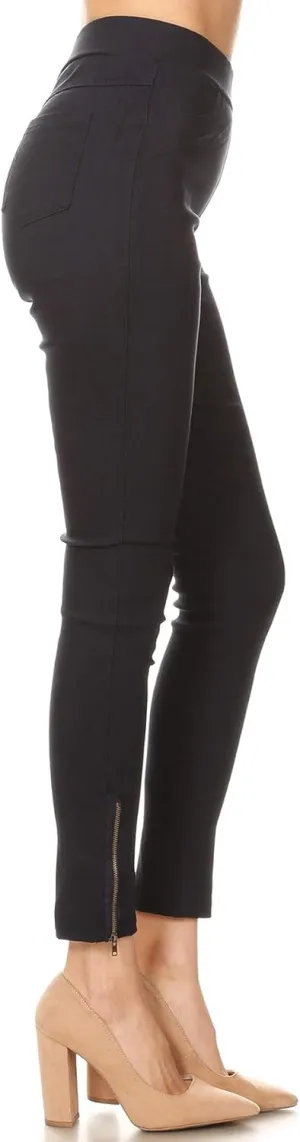 Women's High Waisted Stretch Jeggings - Jean Style Ankle Zipper Tummy Control Pull On Skinny Pants