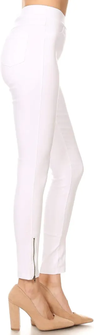 Women's High Waisted Stretch Jeggings - Jean Style Ankle Zipper Tummy Control Pull On Skinny Pants