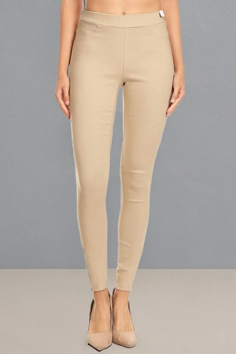 Women's High Waisted Stretch Jeggings - Jean Style Ankle Zipper Tummy Control Pull On Skinny Pants