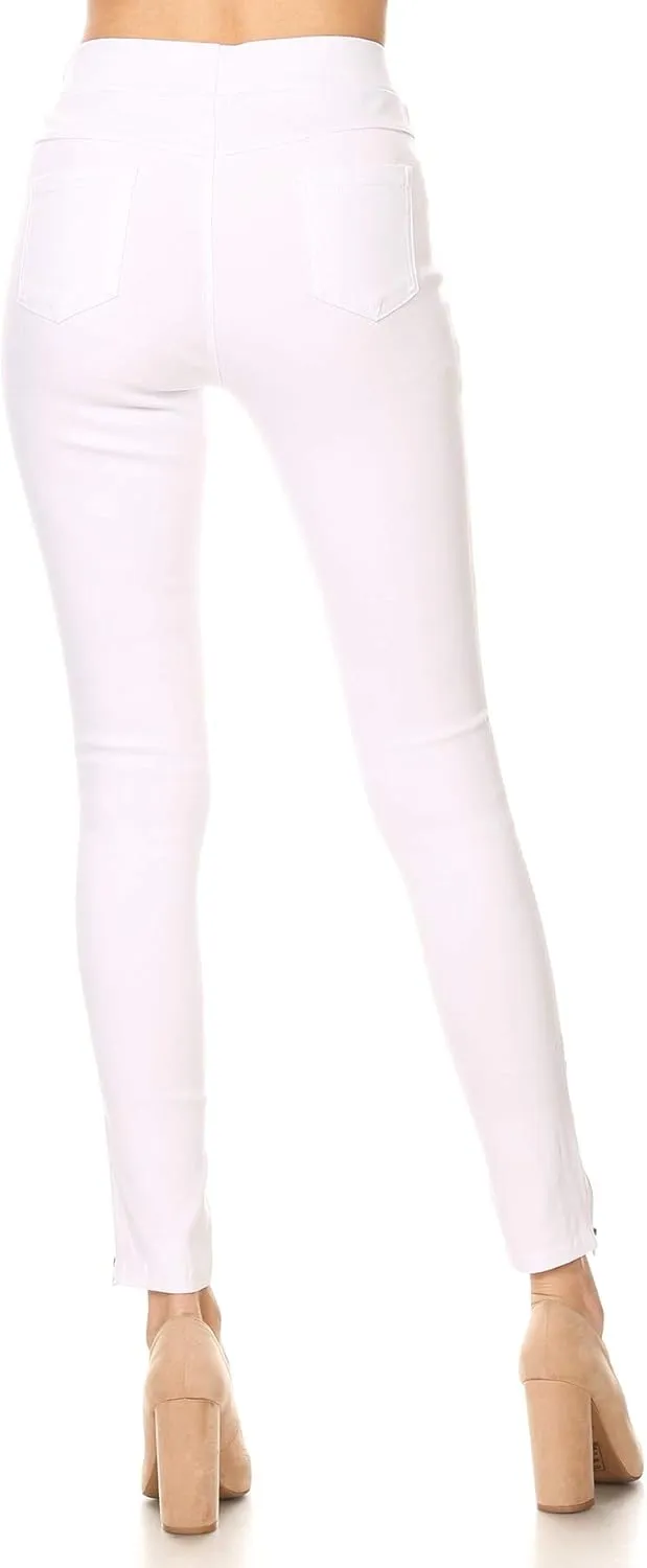 Women's High Waisted Stretch Jeggings - Jean Style Ankle Zipper Tummy Control Pull On Skinny Pants